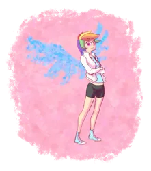 Size: 1632x1849 | Tagged: artist:arurein, converse, derpibooru import, humanized, rainbow dash, safe, shoes, skinny, solo, wings