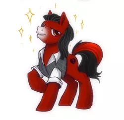 Size: 792x768 | Tagged: safe, artist:adailey, derpibooru import, oc, oc:florid, unofficial characters only, earth pony, pony, clothes, dreadlocks, red and black oc, red eyes, smiling, solo, sparkles