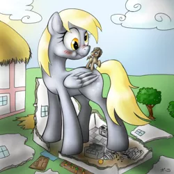 Size: 1200x1200 | Tagged: safe, artist:jitterbugjive, derpibooru import, derpy hooves, doctor whooves, time turner, earth pony, pegasus, pony, blushing, carrot, couch, female, giant derpy hooves, giant pony, giantess, hilarious in hindsight, house, macro, mare, scrunchy face, size difference