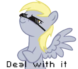 Size: 300x268 | Tagged: dead source, safe, derpibooru import, derpy hooves, pegasus, pony, cool, deal with it, female, mare, simple background, transparent background