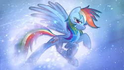 Size: 1920x1080 | Tagged: dead source, safe, artist:overmare, artist:ratchethun, derpibooru import, rainbow dash, cute, dashabetes, lidded eyes, looking at you, smiling, snow, solo, wallpaper