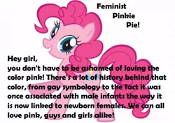 Size: 400x282 | Tagged: dead source, derpibooru import, feminism, feministmylittlepony, meta, pink, pinkie pie, safe, text, tumblr