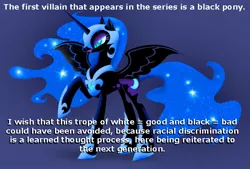 Size: 600x406 | Tagged: dead source, derpibooru import, feminism, feministmylittlepony, insane troll logic, meta, nightmare moon, offensive ponies, racism, safe, text, tumblr, unfathomable stupidity