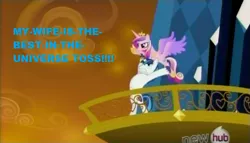 Size: 703x401 | Tagged: all new, derpibooru import, edit, edited screencap, epic wife tossing, fastball special, hub logo, image macro, princess cadance, safe, screencap, shining armor, tengen toppa gurren lagann, text