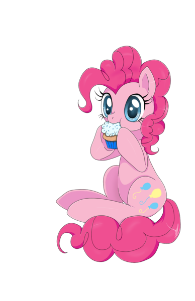 Size: 893x1380 | Tagged: safe, artist:evomanaphy, derpibooru import, pinkie pie, earth pony, pony, cupcake, cute, diapinkes, eating, female, food, mare, nom, simple background, sitting, solo, transparent background