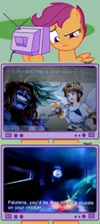 Size: 564x1255 | Tagged: derpibooru import, exploitable meme, hades, kid icarus, kid icarus: uprising, pit (kid icarus), safe, scootachicken, scootaloo, spoiler, tv meme, unamused