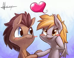 Size: 2865x2253 | Tagged: safe, artist:jggjqm522, derpibooru import, derpy hooves, doctor whooves, time turner, pegasus, pony, blushing, doctorderpy, female, heart, male, mare, shipping, straight