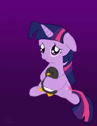 Size: 786x1017 | Tagged: artist:flutteryay56, derpibooru import, filly, penguin, safe, simple background, toy, twilight sparkle