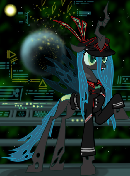 Size: 900x1215 | Tagged: artist:colorcopycenter, clothes, derpibooru import, queen chrysalis, safe, science fiction, uniform