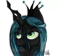 Size: 1240x1152 | Tagged: artist:v-velvet, changeling, changeling queen, derpibooru import, female, green eyes, horn, queen chrysalis, safe