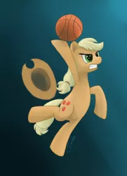 Size: 1024x1417 | Tagged: safe, artist:ter0k, derpibooru import, applejack, basketball, midair, solo