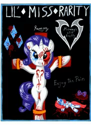 Size: 2550x3509 | Tagged: artist:rammzblood, blood, crucifixion, derpibooru import, grimdark, lil-miss rarity, rarity