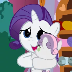 Size: 3200x3200 | Tagged: safe, artist:beavernator, derpibooru import, rarity, sweetie belle, pony, baby, baby belle, baby pony, cute, diasweetes, fabric, filly, foal, holding a pony, raribetes
