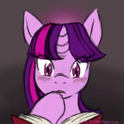 Size: 800x800 | Tagged: safe, artist:tinkertots, derpibooru import, twilight sparkle, 30 minute art challenge, blushing, book, reading