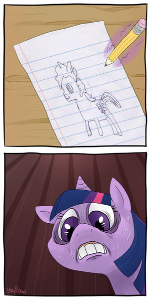 Size: 675x1341 | Tagged: source needed, safe, derpibooru import, twilight sparkle, oc, oc:sketchy the notebook pony, drawing, lined paper