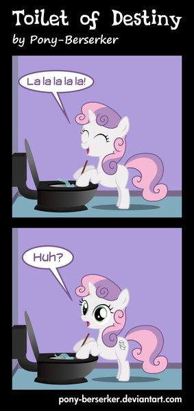 Size: 1900x4022 | Tagged: safe, artist:pony-berserker, derpibooru import, sweetie belle, pony, unicorn, comic:toilet of destiny, 2012, 2013, cleaning, comic, cutie mark, destiny, dialogue, eyes closed, female, filly, hoof hold, inkscape, open mouth, singing, smiling, solo, speech bubble, splash, standing, surprised, toilet, toilet cleaner, toilet humor, toilet mark crusaders, toilet plunger, vector, wide eyes