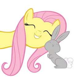 Size: 3000x3000 | Tagged: safe, artist:datnaro, derpibooru import, fluttershy, pony, rabbit, cute, eyes closed, nuzzling, shyabetes, simple background, transparent background, vector