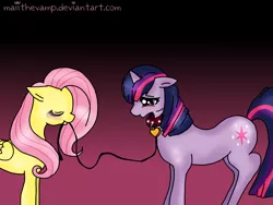 Size: 1600x1200 | Tagged: suggestive, artist:maiithevamp, derpibooru import, fluttershy, twilight sparkle, blushing, collar, female, heart, image, leash, lesbian, pet, pet play, pet tag, pettwi, png, twishy