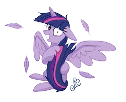 Size: 3555x2854 | Tagged: safe, artist:etiluos, derpibooru import, twilight sparkle, twilight sparkle (alicorn), alicorn, pony, feather, female, floppy ears, gritted teeth, insanity, mare, mismatched eyes, petting, shrunken pupils, simple background, solo, tail pull, transparent background, twilight snapple