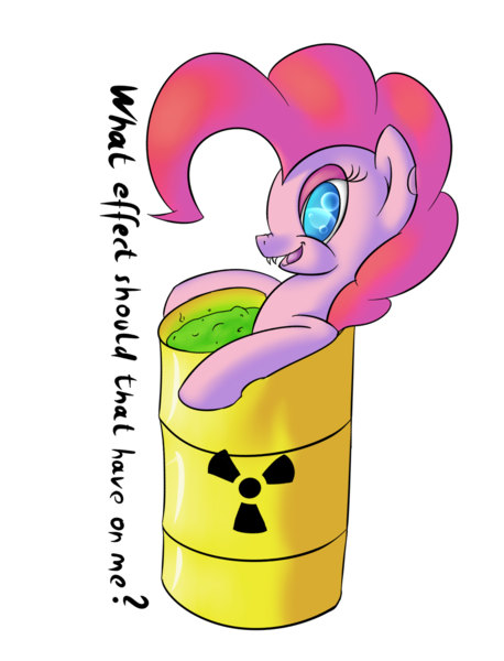 Size: 1121x1469 | Tagged: artist:michinix, derpibooru import, ionizing radiation warning symbol, mutant, mutation, pinkie pie, radioactive, radioactive waste, safe