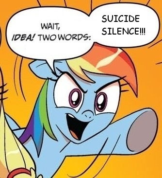 Size: 334x366 | Tagged: comic sans, deathcore, derpibooru import, exploitable meme, meme, rainbow dash, safe, suicide silence, two words meme