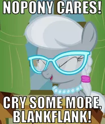 Size: 550x650 | Tagged: call of the cutie, caption, cropped, derpibooru import, edit, edited screencap, eyes closed, glasses, image macro, laughing, reaction image, safe, screencap, silver spoon