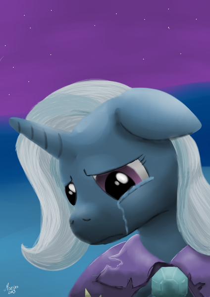 Size: 1000x1414 | Tagged: safe, artist:darkhestur, derpibooru import, trixie, crying, sad