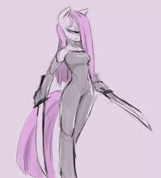 Size: 605x665 | Tagged: anthro, artist:justpony, badass, derpibooru import, pinkamena diane pie, pinkie pie, safe, sword, weapon