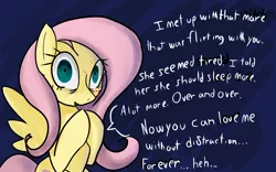 Size: 1920x1200 | Tagged: artist:acharmingpony, blood, derpibooru import, dialogue, fluttershy, flutterstalker, implied murder, semi-grimdark, yandere, yandereshy