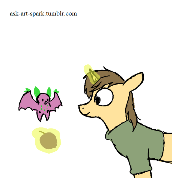 Size: 700x721 | Tagged: safe, artist:ask-art-spark, derpibooru import, oc, unofficial characters only, fruit bat, pony, unicorn, 30 minute art challenge, clothes, magic, telekinesis