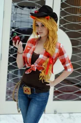 Size: 637x960 | Tagged: apple, applejack, artist:xsoulxxxreaperx, cosplay, derpibooru import, human, irl, irl human, obligatory apple, photo, safe, solo