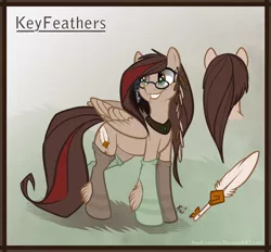 Size: 1100x1020 | Tagged: safe, artist:keyfeathers, derpibooru import, oc, unofficial characters only, pegasus, pony, clothes, earring, feather, female, freckles, glasses, keyfeathers, mare, piercing, socks