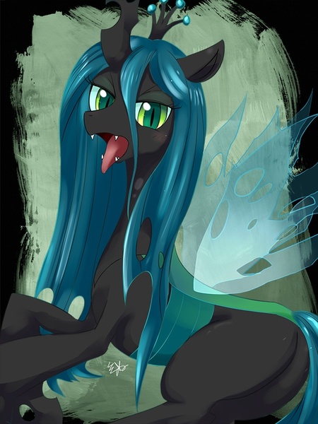 Size: 600x800 | Tagged: safe, artist:syansyan, derpibooru import, queen chrysalis, changeling, bugbutt, butt, plot, solo, tongue out