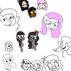 Size: 750x750 | Tagged: artist:raritay, bored, bow, derpibooru import, humanized, oc, oc:aybel, oc:mariebelle, safe, sketch dump, special eyes, unofficial characters only