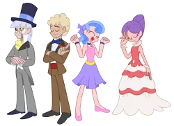 Size: 2500x1815 | Tagged: a canterlot wedding, artist:trinityinyang, caesar, clothes, derpibooru import, dress, female, hat, herald, humanized, male, monocle, monocle and top hat, north star, ribbon, royal ribbon, safe, sealed scroll, suit, top hat