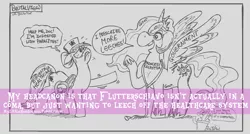 Size: 948x508 | Tagged: artist:brutamod, ask-flutterschavio, derpibooru import, fluttershy, mylittleheadcanon, nurse redheart, political cartoon, princess celestia, safe