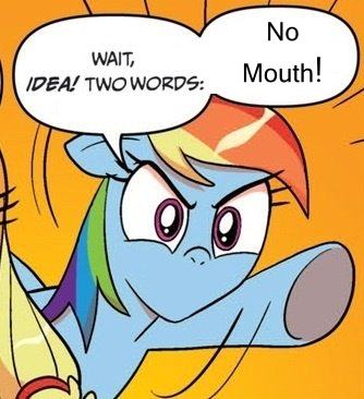 Size: 334x366 | Tagged: derpibooru import, exploitable meme, i have no mouth and i must scream, meme, no mouth, rainbow dash, safe, two words meme