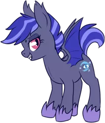 Size: 341x401 | Tagged: safe, artist:lulubell, derpibooru import, oc, oc:night watch, unofficial characters only, bat pony, pony, fangs, female, grin, mare, night guard, simple background, transparent background