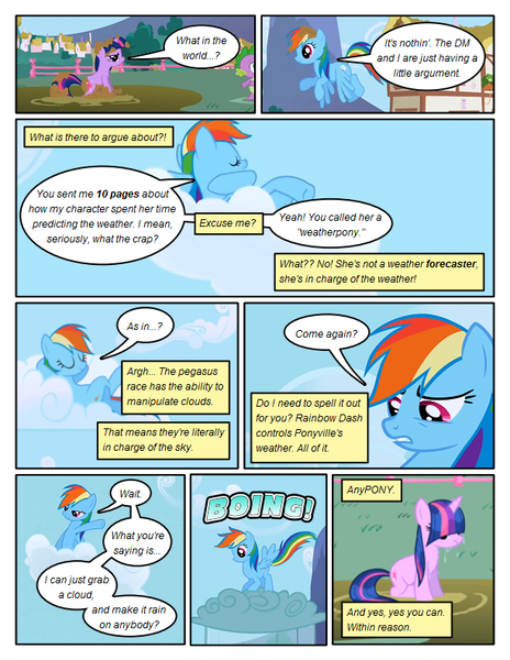 Size: 612x792 | Tagged: safe, artist:newbiespud, derpibooru import, edit, edited screencap, screencap, rainbow dash, spike, twilight sparkle, dragon, pegasus, pony, unicorn, comic:friendship is dragons, friendship is magic, season 1, cloud, comic, eyes closed, female, flying, hooves, horn, lying down, male, mare, mud, on a cloud, onomatopoeia, ponyville, screencap comic, sitting, unicorn twilight, wings