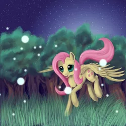 Size: 3500x3500 | Tagged: safe, artist:dalagar, derpibooru import, fluttershy, pegasus, pony, female, night, solo, stars