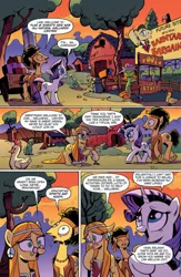 Size: 907x1395 | Tagged: artist:andypriceart, barnyard bargains, blue jay, comic, derpibooru import, filthy rich, flax seed, flax seed looks at stuff, idw, idw advertisement, micro-series, official, peace symbol, preview, safe, smiley face, spoiler:comic, wheat grass, yin-yang