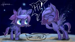 Size: 3675x2064 | Tagged: safe, artist:jggjqm522, derpibooru import, princess luna, pony, artemabetes, cute, lunartemis, moon, prince artemis, rule 63, rule63betes, self ponidox, shy, woona, younger