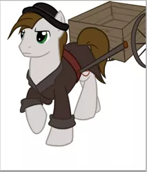 Size: 500x586 | Tagged: artist:floots, derpibooru import, fallout equestria, oc, oc:prodigious peddler, safe, solo, tales of a junk town pony peddler, unofficial characters only, wagon