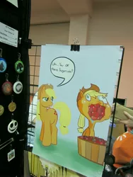 Size: 3000x4000 | Tagged: anime st. louis, anime st. louis 2013, applejack, apple.mov, artist needed, convention, derpibooru import, irl, jappleack, merchandise, messy eating, nom, photo, poster, safe