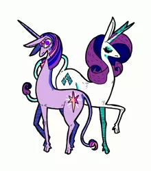 Size: 900x1021 | Tagged: artist:kicksatanout, classical unicorn, derpibooru import, leonine tail, rarity, safe, twilight sparkle