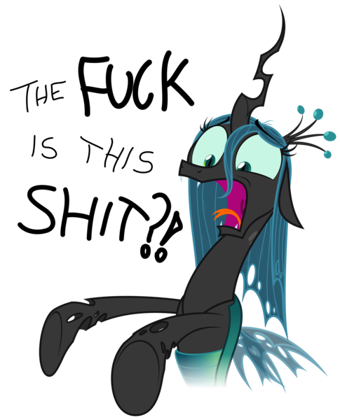 Size: 4043x5000 | Tagged: safe, artist:zutheskunk, derpibooru import, queen chrysalis, absurd resolution, dialogue, female, open mouth, reaction image, simple background, solo, tongue out, transparent background, vector, vulgar