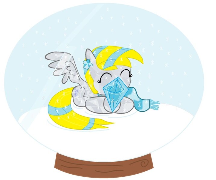 Size: 900x753 | Tagged: safe, artist:sallycars, derpibooru import, derpy hooves, pegasus, pony, clothes, crystallized, diamond, female, mare, muffin, scarf, snow globe, snowglobe pony, solo