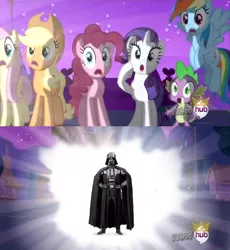 Size: 638x693 | Tagged: alicorn flash, a new hope, applejack, chad vader, darth vader, derpibooru import, exploitable meme, fluttershy, hub logo, meme, pinkie pie, rainbow dash, rarity, return of the jedi, safe, spike, star wars, the empire strikes back, twilight sparkle