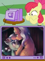 Size: 438x600 | Tagged: apple bloom, derpibooru import, diamond tiara, exploitable meme, female, gagging, implied foalcon, lesbian, silver spoon, suggestive, tv meme