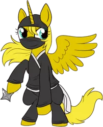 Size: 332x411 | Tagged: safe, artist:lulubell, derpibooru import, oc, oc:ticket, unofficial characters only, alicorn, pony, alicorn oc, ninja, simple background, solo, transparent background